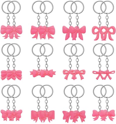 Dailygoods- Sleutelhangers 24 Stuks - Roze Strik - Feestdecoratie - Meisjesachtige Boog - Cosmetische Tas - Lichtgewicht Acryl/Metaal