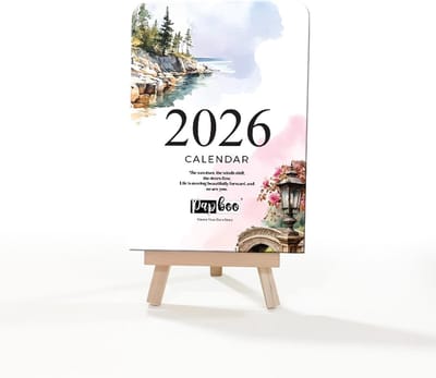Bureaukalender 2026 A6 met Houten Standaard - Maandoverzicht voor Thuis en Kantoor