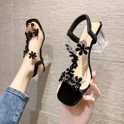 Blokhakken Sandalen met hoge hakken Vrouw Pak Vrouw Transparante Schoenen Alles -Passende Chunky Hoge -Hak Zwart Comfort Effen Sandalen 42 zwart