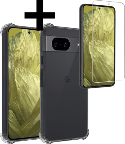 Hoesje - Met Screenprotector - Geschikt voor Google Pixel 8a - Sterk & Shockproof - Siliconen Case - Back Cover - Telefoon Hoes - Shock Proof - Telefoonhoesjes - Transparant