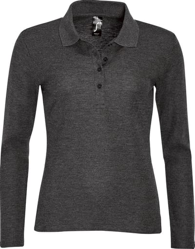 SOLS Dames/dames Podium Lange Mouw Pique Katoenen Polo Shirt (Houtskool mergel)