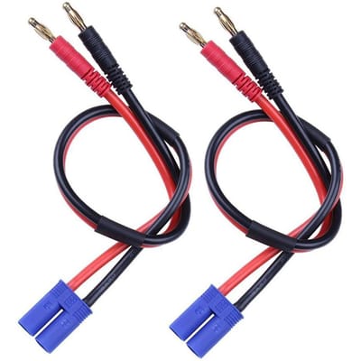 2-Pack EC5 Laadkabel met 4.0mm Banaanstekkers | Hoge Stroom Connector voor RC LiPo Batterij | Duurzaam en Flexibel | Blauw, Rood, Zwart