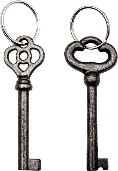 Set van 2 Holle Buis Sleutels met 2 Sleutelhangers, Antieke Messing Sleutelset voor Vintage Meubels en Decoraties