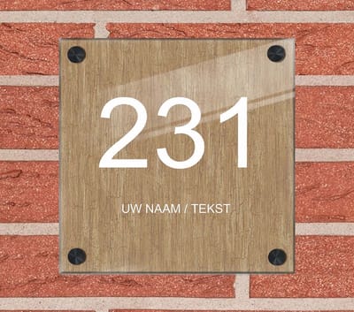 Naambordje voordeur plexiglas 20x20x0,5 cm met mat zwart afstanhouder model 1109 - Huisnummerbordje, naambordjes, naambordje huis, naamplaatjes, huisnummer bordje, originele naambordjes voordeur, huisnummerbord met naam, originele huisnummer bord