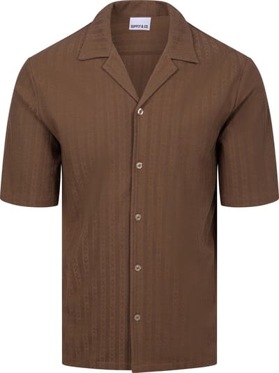 Supply & Co Short Sleeve Overhemd Stretch Bruin - Maat M - Heren - Overhemden Casual