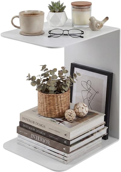 CLP Selby C-vorm Bijzettafel - Zwart Salontafel voor Bank - Modern Design - 5 mm Massief Gepoedercoat - 48 cm - wit