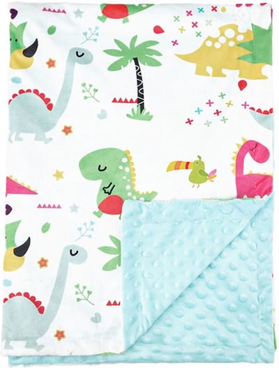 75x100cm dubbele laag warme deken, baby handdoek deken, kinderbed deken, pasgeboren handdoek, dubbele pluche deken, kristal fluwelen deken, pluche bedovertrek deken (1 stuk) - groene dinosaurus