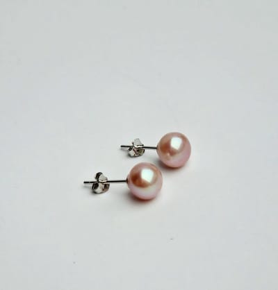 Paarse zoetwaterparel oorbellen - oorknoppen - handgemaakt - 925 sterling zilver - 8mm