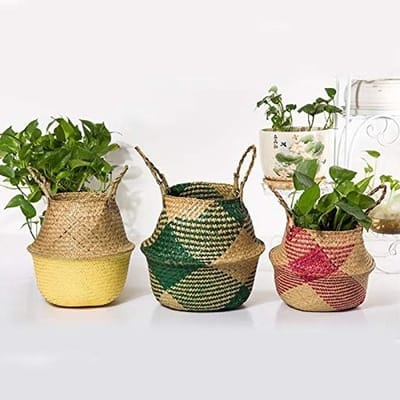 Handgeweven Zeegras Mand met Handvat - Duurzame Opbergoplossing voor Thuis en Tuin, 32CMx28CM
