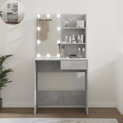 Kaptafel met spiegel en verlichting - Make up tafel - Make up - Toilettafel -Met lades - 74,5 x 40 x 141 cm - Betongrijs