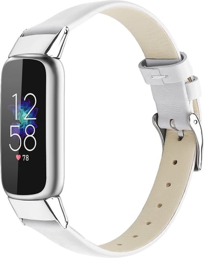 By Qubix - Compatible Fitbit bandje - Geschikt voor fitbit luxe bandje - Leren bandje - Maat: Small - Wit Smartwatchbandje horlogeband polsband Armband Strap Band Watchband