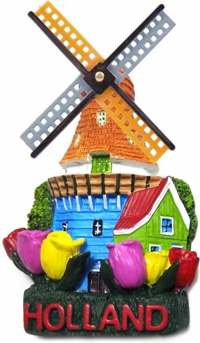 Magneet Molen & Tulpen Holland - Polystone - Souvenir Magneet