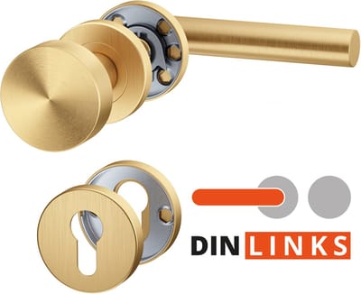 ERGO line NINA Links, Roestvrijstalen Goude Deurkrukset, Knop-Kruk, Garnituur met vaste deurknop en linker deurkruk, PZ-cilinder, PVD Mat Goud, Rozetgarnituur met deurknop, wisselgarnituur deurknop en deurkruk
