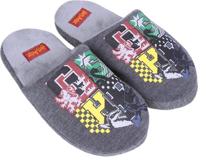 Donkergrijze, warme pantoffels, pantoffels met de logo's van Harry Potter MAAT 28-29 EU