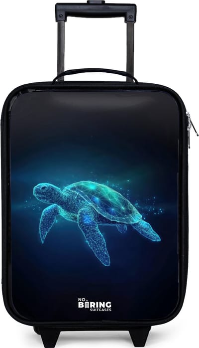 NoBoringSuitcases.com® - Kinderkoffer jongen - Kindertrolley meisje - Lichtgevende schildpad in digitale oceaan - Koffer kind lichtgewicht - Reiskoffer trolley voor kinderen - Koffertje met lichtgevende wieltjes - Rolkoffer zwart