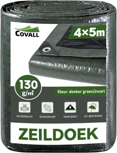 Waterdicht Doek - Kampeerplaatsmat Zeil - Outdoor Bescherming - UV Bestendig - 4x5m 130g/m² - Legergroen Zwart