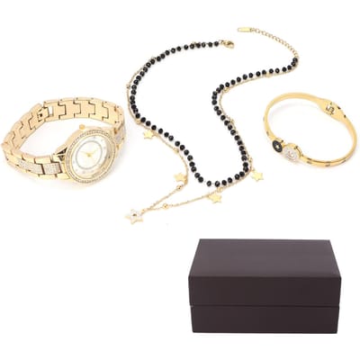Ensemble de bijoux pour femme, montre, bracelet, collier, cadeau d'anniversaire pour femme et petite amie, or or