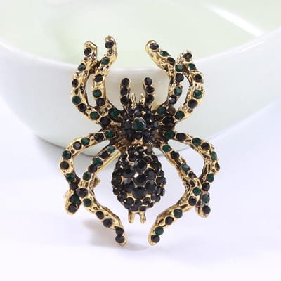 Hoge Kwaliteit Kristallen Strass Spin Broches Metalen Insect Reversspelden Badge Vintage Corsage Halloween Feest Sieraden Cadeaus groen
