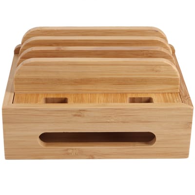 longziming -Bamboe Oplaadstation voor Meerdere Apparaten – Telefoon en Tablet Docking Station met Kabel Organizer – Duurzaam Houten Oplaadhouder voor Bureau, Thuis en Kantoor – Netjes en Stijlvol Ontwerp