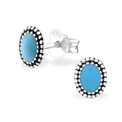 Aramat Jewels | Oorbellen | Zilveren Bali Oorstekers Geoxideerd – 8mm 925 Zilver Etnisch Boho Design | Ovaal-Blauw-6x5mm | | | Zilver | Kinderen, Volwassenen | Verkleurd niet