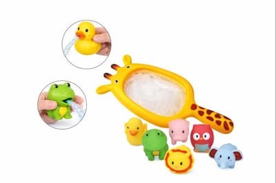Goodz4All Badspeelgoed Waterspeelgoed Badspeeltjes 6 stuks Schepnet Giraffe - Squeeze Set