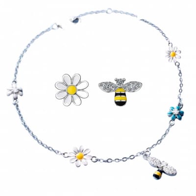2-Delige set-Bijtje-Enkelbandje-Oorbellen-Zilver - Charme Bijoux