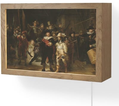 Wandlamp 30x20 cm - Oplaadbaar - De Nachtwacht - Kunst - Oude meesters - Rembrandt - Wandlampen binnen woonkamer - Slaapkamer lamp met kabel - Decoratieve nachtlamp - Vloerlamp snoer