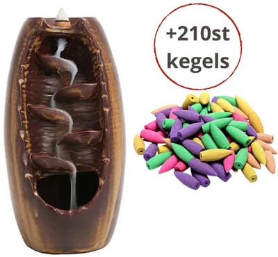 Combinatieset: Wierookhouder Waterval met 210 Kegels - Wierook Kegel Brander, Backflow en 210x Cones