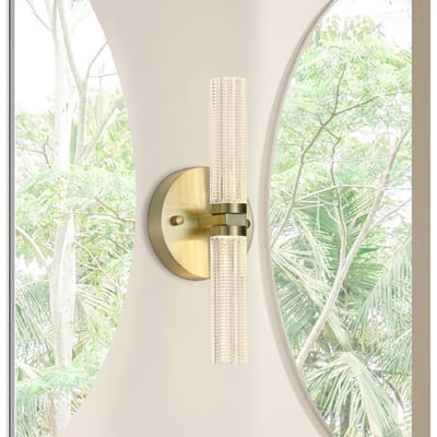 Searchlight LED badkamer wandlamp Aberdeen, hoogte 34 cm, messingkleurig, 2-lamps.