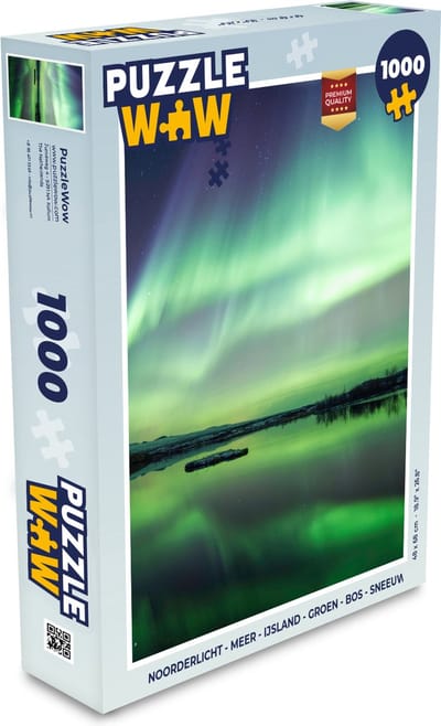 Puzzel Noorderlicht - Meer - IJsland - Groen - Bos - Sneeuw - Legpuzzel - Puzzel 1000 stukjes volwassenen