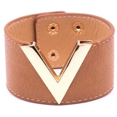 Retro Europa En De Grote Leren Armband Eenvoudige All-Match Ol V Woord Brede Armband Voor Vrouwen Nieuwe Hand Sieraden Bijoux 21cm beige