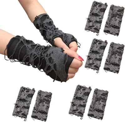 Halloween decoratie-halloween versiering-handschoenen-5 paar vingerloze Halloween-handschoenen - Spinnenweb-kanten handschoenen - Zwarte punkhandschoenen - Geschikt voor Halloween-feestkostuumaccessoires - Zwart - 28x8cm