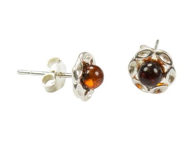 Zilveren knop oorbellen Barnsteen / Amber 925 zilver