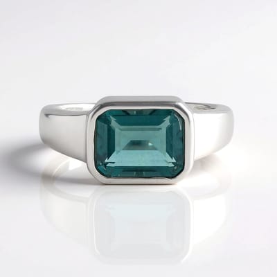 Cavill - Zilveren ring - 925 Sterling zilver geplatineerd - Petroleumkleurige fluoriet 2.78 ct - Achthoekig slijpsel - Luxe damesring