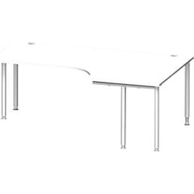 Schäfer Shop  Genius Hoekbureautafel MODENA FLEX 90°, aanbouw rechts, tweezijdig, ingekorte zijpanelen, 4-poot ronde buis, wit