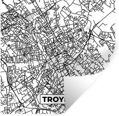 Muurstickers - Sticker Folie - Stadskaart - Frankrijk - Kaart - Troyes - Plattegrond - Zwart wit - 100x100 cm - Plakfolie - Muurstickers Kinderkamer - Zelfklevend Behang XXL - Zelfklevend behangpapier - Stickerfolie
