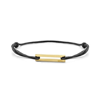 CO88 Collection 8CB-90755 Stalen Armband - Zwart Koord - Verstelbaar - Staal Element - Goudkleurig