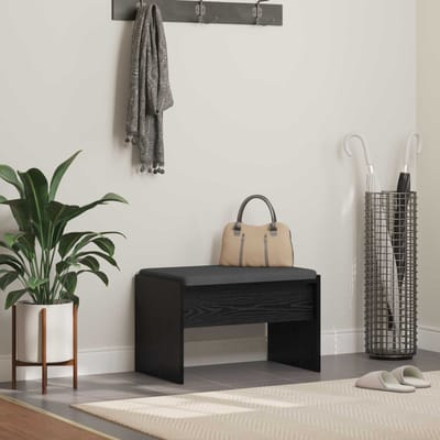 vidaXL - Hallenbank - met - kussen - Zwart - Eiken - 63 - x - 38 - x - 40 - cm