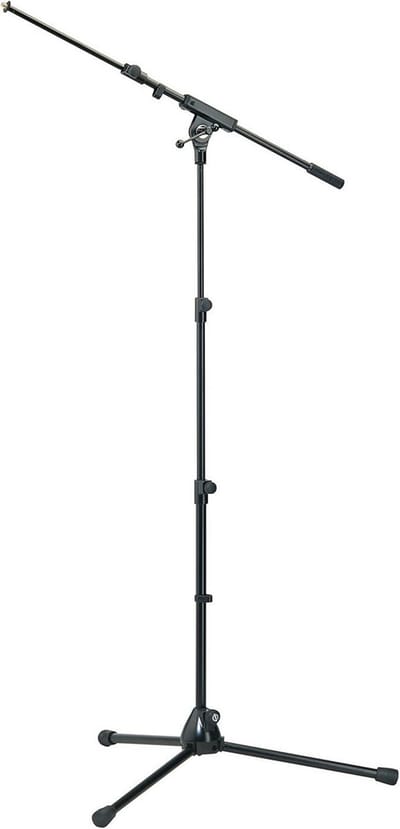 Stalen microfoonstandaard met giekarm en 3/8”-connector, verstelbaar van 620-1470 mm, zwart