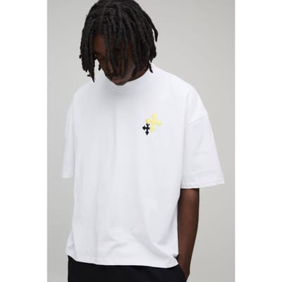 Oversized Boxy Embroidered Cross T-Shirt | White | Size Small