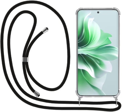 Smartphonica Telefoonhoesje Geschikt voor Oppo Reno 11 met Koord en Stootrand - Hoesje met Telefoonkoord - TPU Backcover Case Shockproof met Lanyard - Transparant geschikt voor Oppo Reno 11