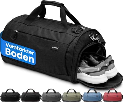 Sporttas met schoenenvak en nat vak, ideale trainingstas voor dames en heren, zwart, 58 x 31 x 31 cm (50L)