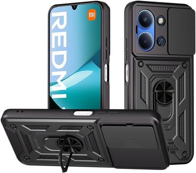 MobyDefend Hoesje - Geschikt voor Xiaomi Redmi 15C 5G - Pantsercase Met Draaibare Ring - Zwart