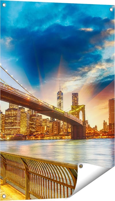 Gards Tuinposter New York Brooklyn Brug - 60x90 cm - Tuindoek - Tuindecoratie - Wanddecoratie buiten - Tuinschilderij