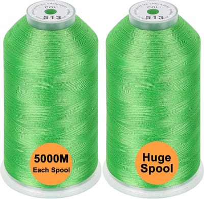 PolkaHome Set van 2 Polyester Machine Borduurgaren Enorme Spoel 5000M voor Alle Borduurmachines - Lime Green