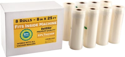 Vacuümsealerrollen - Bewaarrollen - Voedsel bewaren - 33% dikker materiaal - 8 inch x 25 voet - Transparant