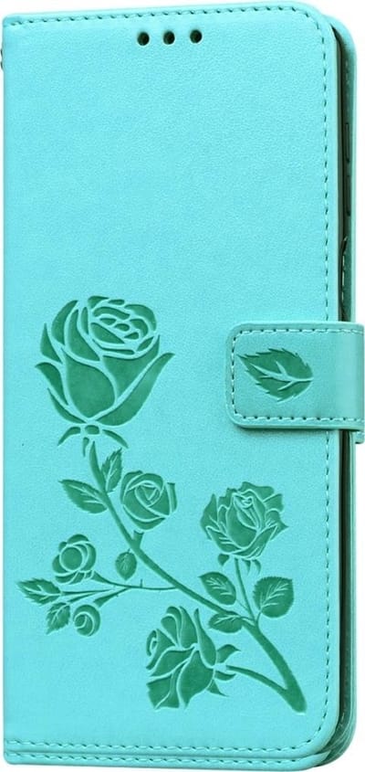Mobigear Telefoonhoesje geschikt voor Xiaomi Redmi Note 9 Pro Hoesje | Mobigear Roses Bookcase Portemonnee | Pasjeshouder voor 2 Pasjes | Telefoonhoesje voor Pinpas / OV Kaart / Rijbewijs - Turquoise
