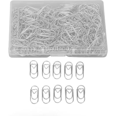 Lot de 150 trombones mignons en forme de cœur, exquis, galvanisés, antidérapants, fantaisie argenté