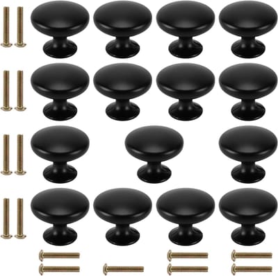 Set van 15 ronde kastknoppen 30 mm - Matzwarte ladetrekkers voor keukenkasten, ladekasten en kledingkasten met schroeven inbegrepen