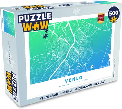 Puzzel Stadskaart - Venlo - Nederland - Blauw - Legpuzzel - Puzzel 500 stukjes - Plattegrond